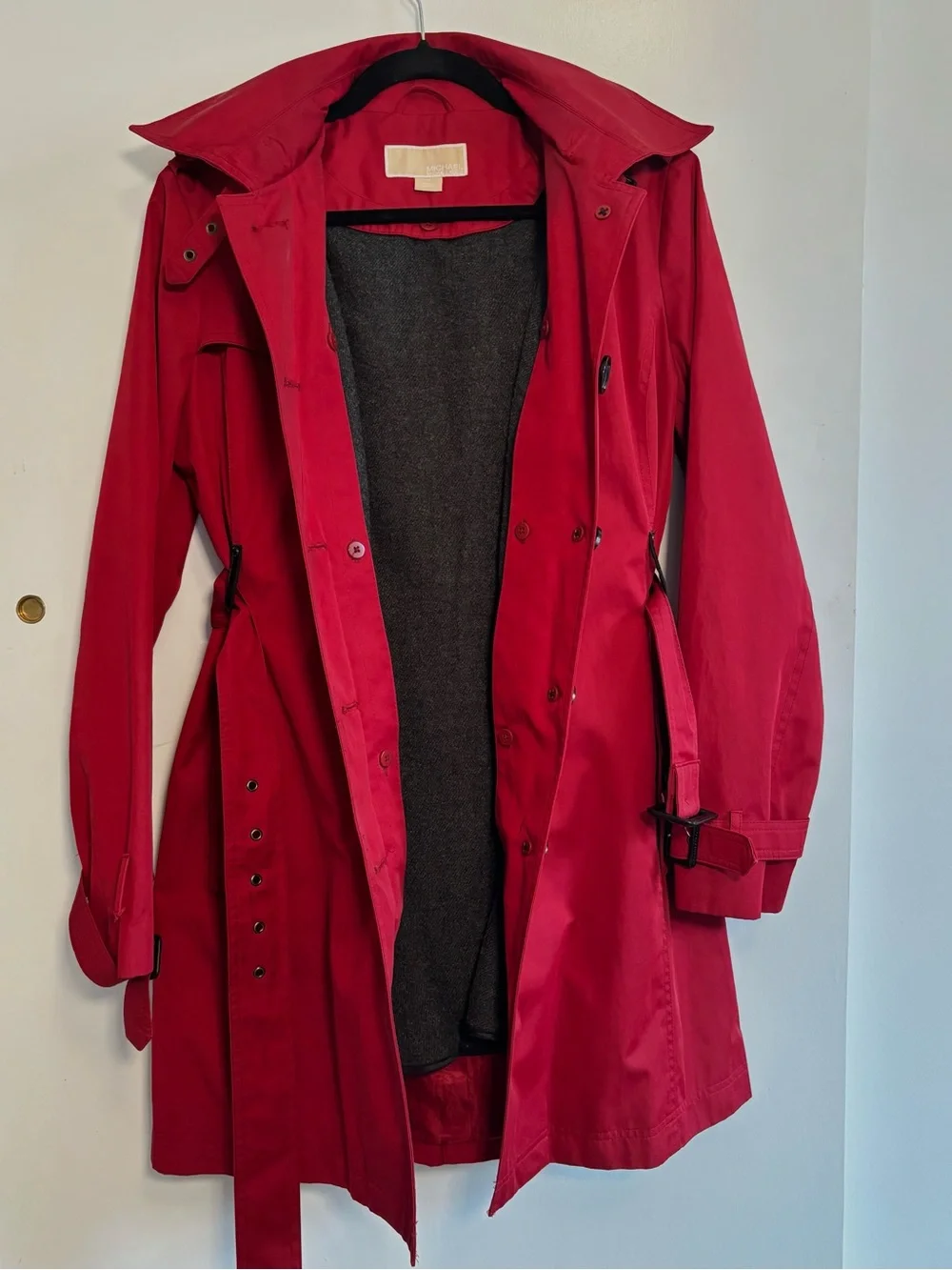 Michael Kors Women’s Red Trench Coat with Removable Hood & Liner | Medium